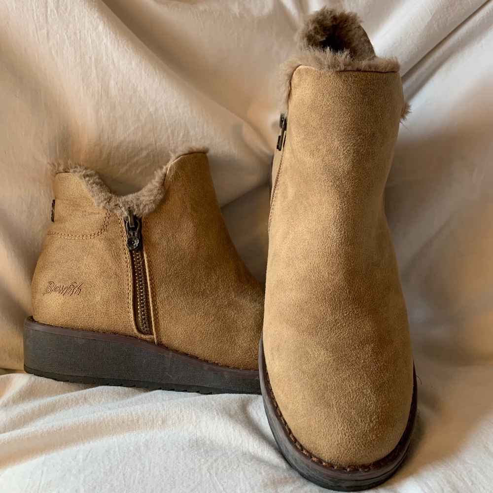 Blowfish Tan Suede Shearling-Lined Ankle Booties